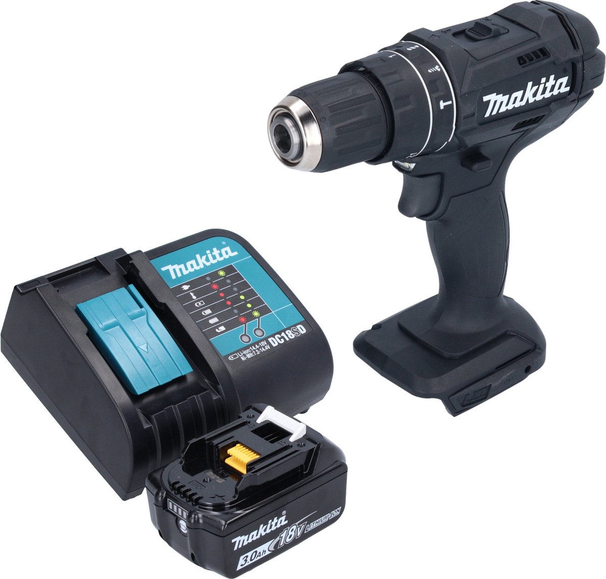 Makita DHP 482 SF1B Accu klopboormachine 18 V 62 Nm Zwart + 1x oplaadbare accu 3.0 Ah + lader