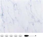Tableau mémo magnétique Navaris avec accessoires - 43 x 33 cm - Tableau blanc effaçable avec marqueur et aimants - Design marbre Wit