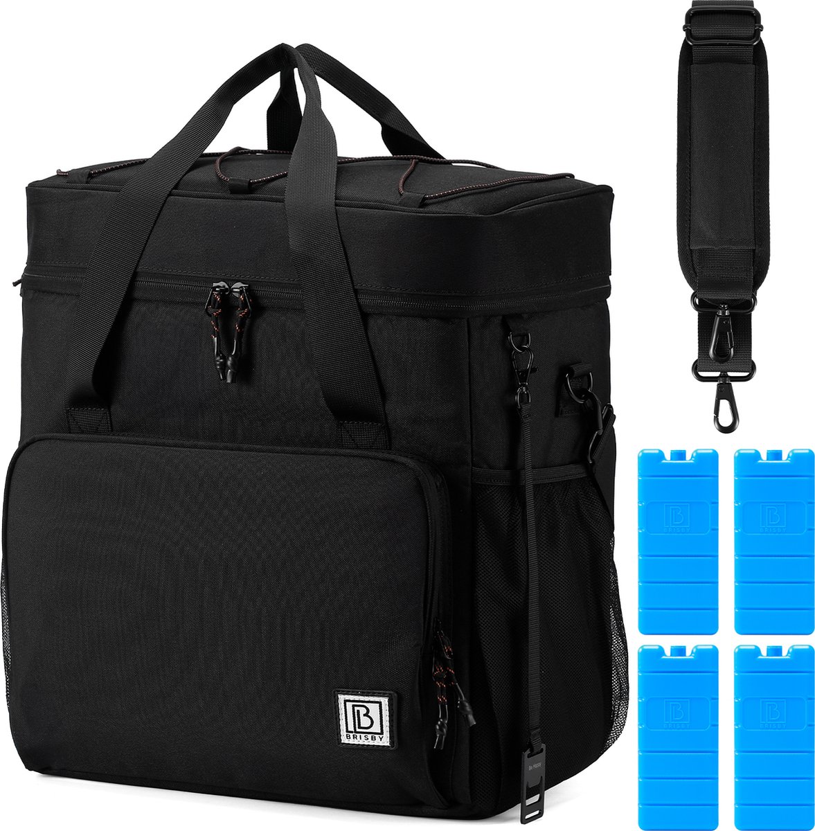 Brisby 4 Laags Geïsoleerde Koeltas - Lunchtas 30 liter - Zwart met Oranje