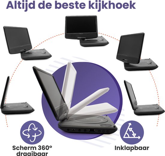 Caliber Draagbare DVD Speler Auto - 7 Inch - Draagbare DVD Speler - Inclusief hoofdsteun houder - Draaibaar Scherm met USB en Accu - Zwart (MPD107) — afbeelding 5