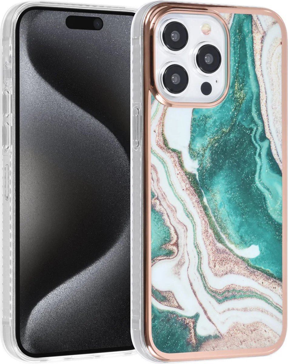 TPU Back Cover hoesje - Marble Groen - Geschikt voor: iPhone 15 Pro