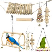8-delige Vogelkooi Accessoires Set - Hout en Speelgoed voor Parkieten en Valkparkieten - Speelplaats met Schommel