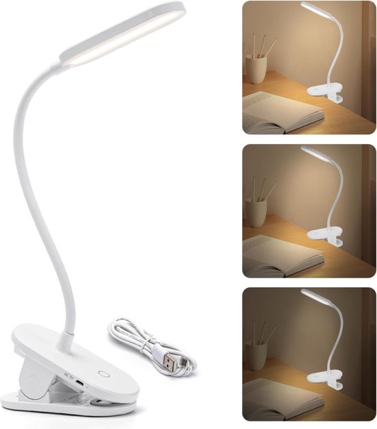 Hoofdbord Boeklamp - Rubberen Klem - USB Oplaadbaar - Tot 30 Uur - Laag Licht Niveau - Perfect Voor In Bed - Bedlampjes hoofdbord - Wit