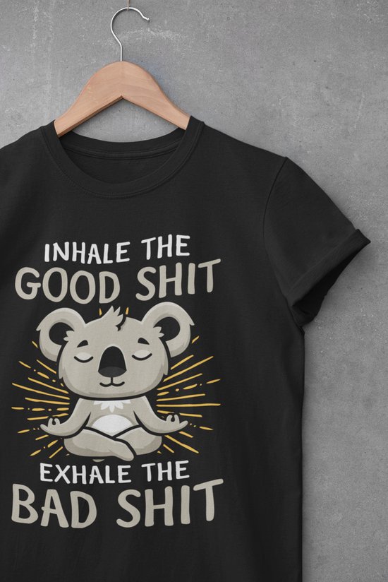 Shirt - Inhale the good shit - Wurban Wear | Grappig shirt | Leuk cadeau | Unisex tshirt | Yoga | Yoga nidra | Yoga kleding | Yoga shirt | Yogamat | Wit & Zwart