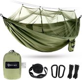 Hangmat voor buiten met muggennet - ultralicht en ademend - 300 kg draagvermogen - reis- en campinghangmat - 275 x 140 cm olijfgroen
