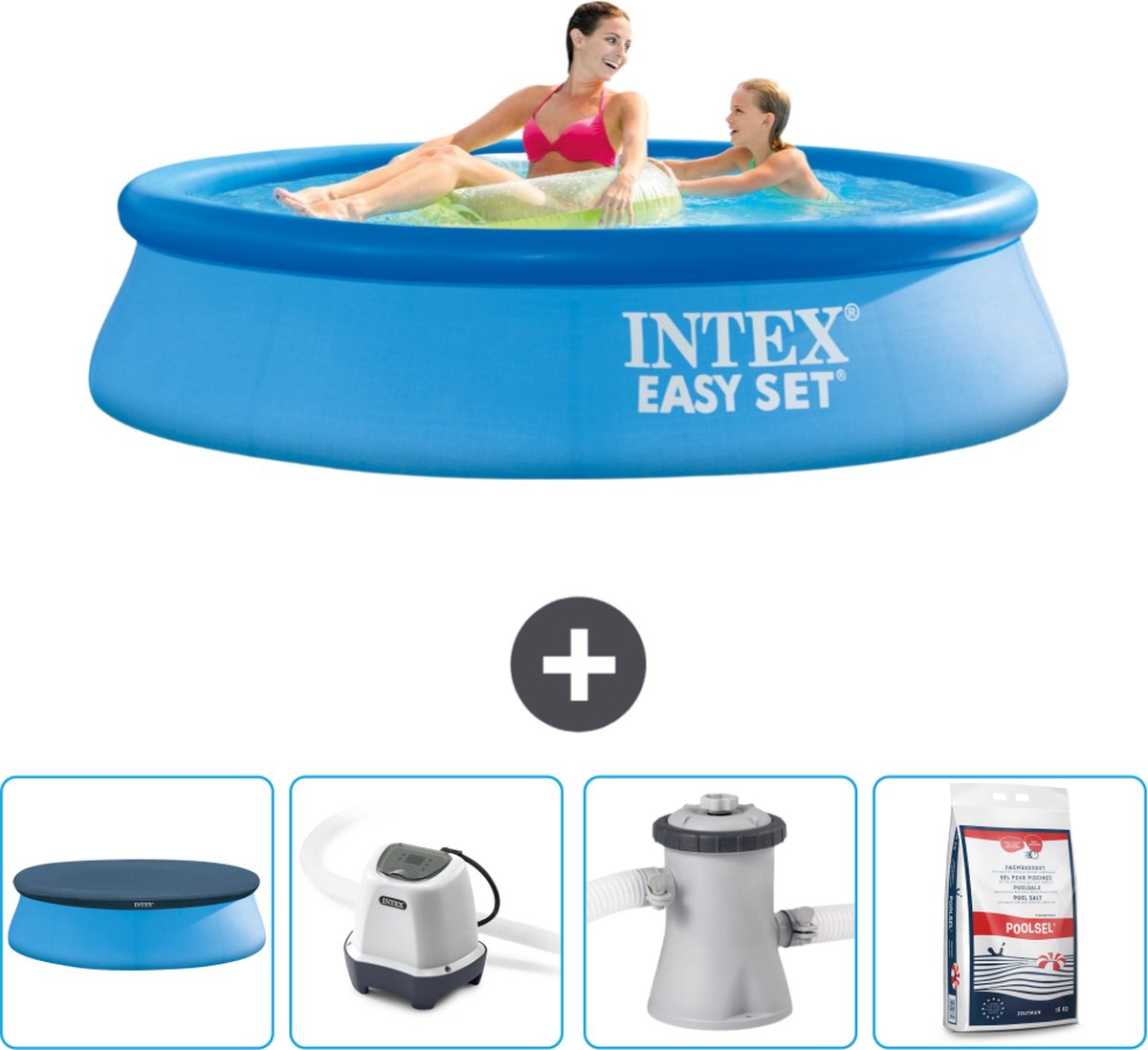 Intex Easy Set Intex Rond Opblaasbaar Easy Set Zwembad 244 x 61 cm Blauw Inclusief Afdekzeil Zoutwatersysteem Zwembadfilterpomp Zwembadzout