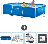 Piscine Cadre Rectangulaire Intex - 260 x 160 x 65 cm - Blauw - Couverture incluse - Kit d'entretien - Pompe de filtration de piscine - Carrelages de sol