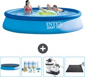 Intex Rond Opblaasbaar Easy Set Zwembad - 396 x 84 cm - Blauw - Inclusief Afdekzeil - Onderhoudspakket - Zwembadfilterpomp - Solar Mat