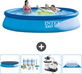 Intex Rond Opblaasbaar Easy Set Zwembad - 396 x 84 cm - Blauw - Inclusief Afdekzeil - Onderhoudspakket - Zwembadfilterpomp - Grondzeil