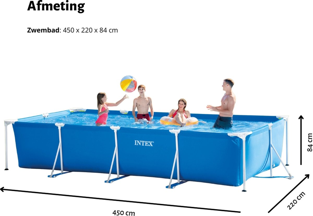 Intex Rechthoekig Frame Zwembad - 450 x 220 x 84 cm - Blauw - Inclusief Zwembadfilterpomp - Afdekzeil - Grondzeil — afbeelding 8