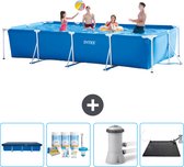 Intex Rechthoekig Frame Zwembad - 450 x 220 x 84 cm - Blauw - Inclusief Afdekzeil - Onderhoudspakket - Zwembadfilterpomp - Solar Mat