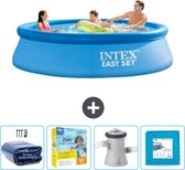 Intex Rond Opblaasbaar Easy Set Zwembad - 305 x 76 cm - Blauw - Inclusief Solarzeil - Onderhoudspakket - Zwembadfilterpomp - Vloertegels