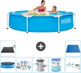 Intex Rond Frame Zwembad - 244 x 51 cm - Blauw - Inclusief Afdekzeil - Onderhoudspakket - Zwembadfilterpomp - Filter - Stofzuiger - Solar Mat - Vloertegels