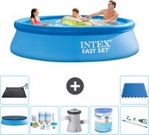 Intex Rond Opblaasbaar Easy Set Zwembad - 305 x 76 cm - Blauw - Inclusief Afdekzeil - Onderhoudspakket - Zwembadfilterpomp - Filter - Stofzuiger - Solar Mat - Vloertegels
