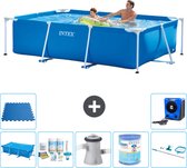 Intex Rechthoekig Frame Zwembad - 260 x 160 x 65 cm - Blauw - Inclusief Solarzeil - Onderhoudspakket - Zwembadfilterpomp - Filter - Schoonmaakset - Vloertegels - Warmtepomp