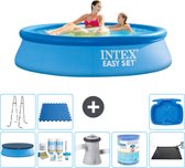 Intex Rond Opblaasbaar Easy Set Zwembad - 244 x 61 cm - Blauw - Inclusief Afdekzeil - Onderhoudspakket - Zwembadfilterpomp - Filter - Solar Mat - Ladder - Voetenbad - Vloertegels