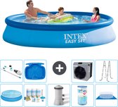 Intex Rond Opblaasbaar Easy Set Zwembad - 366 x 76 cm - Blauw - Inclusief Solarzeil - Onderhoudspakket - Zwembadfilterpomp - Filter - Grondzeil - Stofzuiger - Ladder - Voetenbad - Warmtepomp