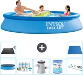Intex Rond Opblaasbaar Easy Set Zwembad - 305 x 61 cm - Blauw - Inclusief Afdekzeil - Onderhoudspakket - Zwembadfilterpomp - Filter - Stofzuiger - Solar Mat - Vloertegels