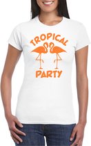 Toppers in concert - Bellatio Decorations Tropical party T-shirt dames - met glitters - wit/oranje - carnaval/themafeest XXL