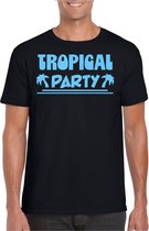 Bellatio Decorations Tropical party T-shirt heren - met glitters - zwart/blauw - carnaval/themafeest XXL