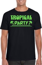 Bellatio Decorations Tropical party T-shirt heren - met glitters - zwart/groen - carnaval/themafeest XS