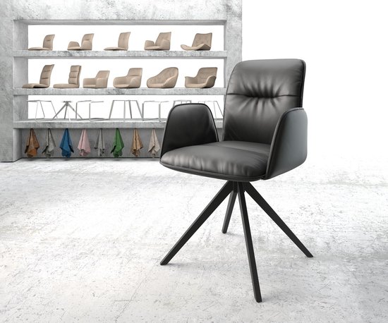 Chaise pivotante Vinja - Flex cadre croisé angulaire noir cuir véritable noir rotatif à 180°
