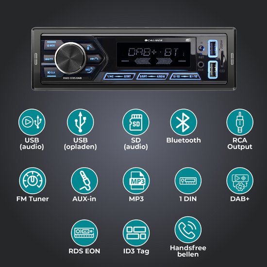 Caliber DAB Autoradio - Autoradio met Bluetooth - 1 din Autoradio - Dab+ en Fm Radio - Handsfree bellen - Usb Oplaadpoort - 4 x 55 Watt