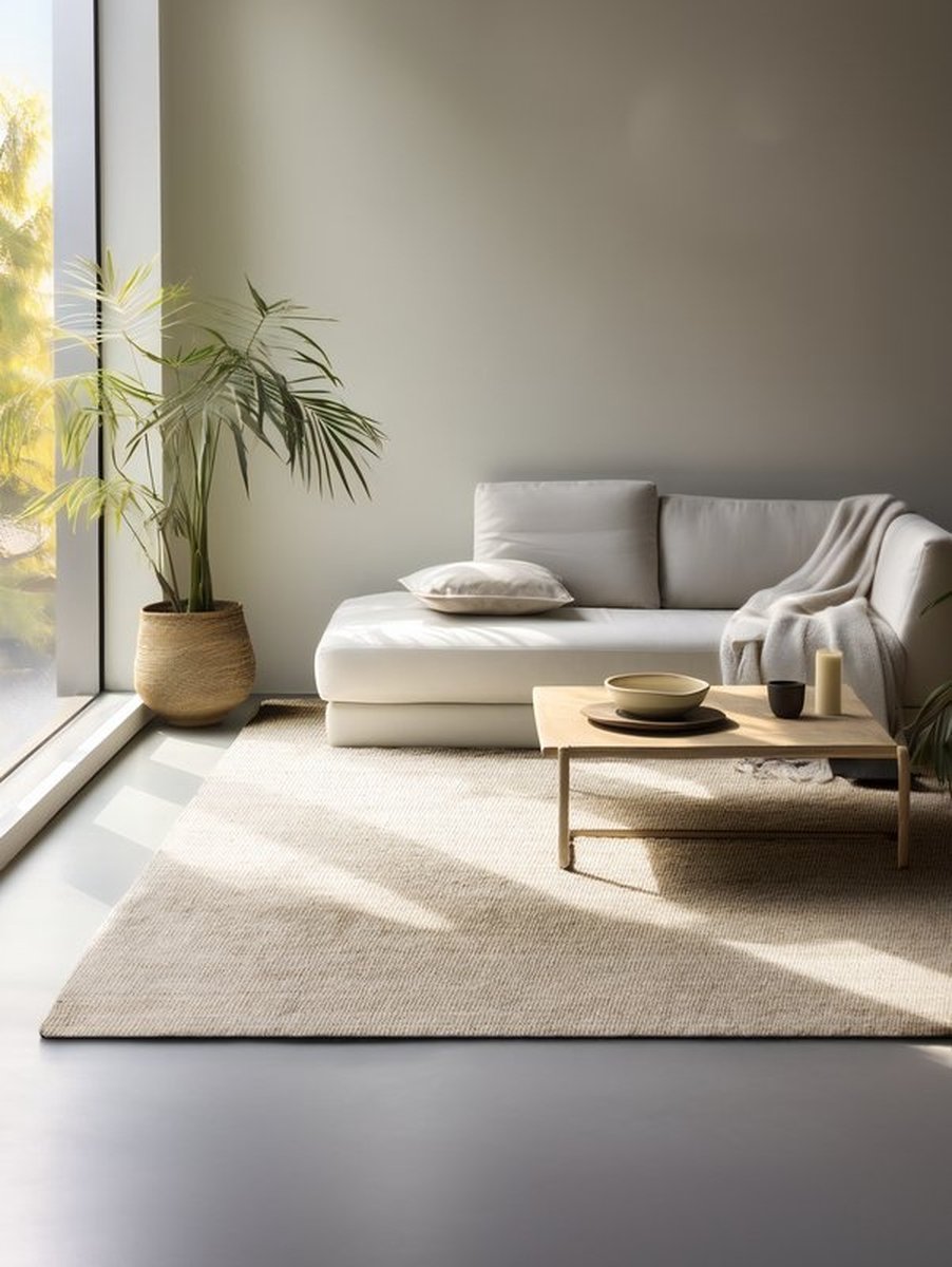 flycarpets Bouclé Jute Handgeweven Vloerkleed - Jaipur - Naturel / Ivoorwit - 80x150 cm Beige