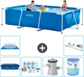 Intex Rechthoekig Frame Zwembad - 300 x 200 x 75 cm - Blauw - Inclusief Afdekzeil - Onderhoudspakket - Zwembadfilterpomp - Filter - Grondzeil - Stofzuiger