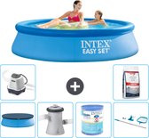 Intex Rond Opblaasbaar Easy Set Zwembad - 244 x 61 cm - Blauw - Inclusief Afdekzeil - Zwembadfilterpomp - Filter - Schoonmaakset - Zoutwatersysteem - Zwembadzout