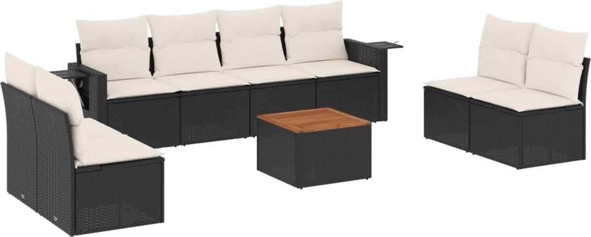 vidaXL 9-delige - Loungeset - met - kussens - poly - rattan - zwart
