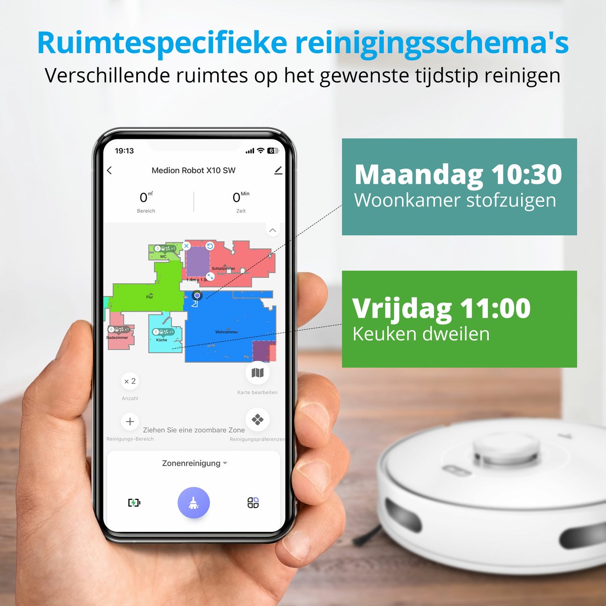 Medion Robotstofzuiger S35 App Besturing Intelligente Navigatie In S Lijnen Tot 120 Min Bedrijfstijd 4 000 Pa Gemotoriseerde Zuigkracht 1020475252