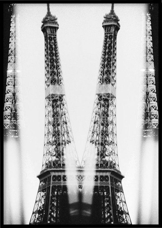 Poster Eiffeltoren Parijs zwart-wit - Natuur poster - 30x40 cm - inclusief lijst - WALLLL