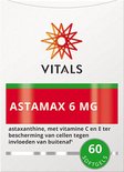Verpakking van Vitals Astamax 6 mg softgels, astaxanthine met vitamine C en E ter bescherming van cellen.