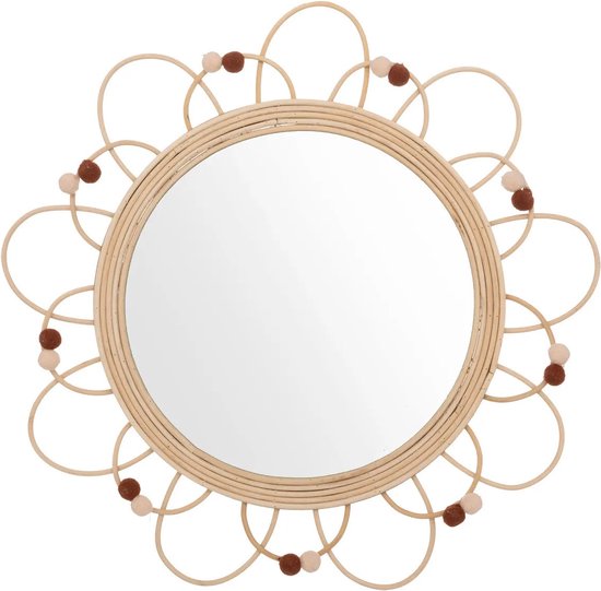 Atmosphera Miroir mural - fleur - rotin - D38 cm - miroir bohème/bohème