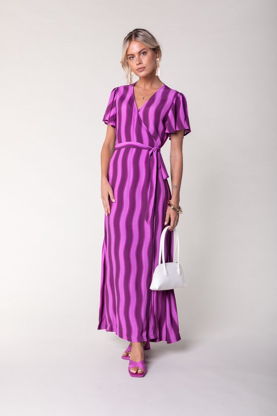 Ava Stripes Real Wrap Maxi Dress - L