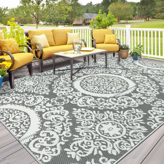 Luxiba - Gebloemd outdoor tapijt voor terras, 120 x 180 cm, waterdicht kunststof rietje, tapijt, gerecyclede omkeerbare matten, draagbare picknickdeken, RV tapijt voor achtertuin, barbecue, balkon,
