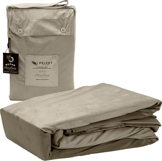 Dekbedovertrek Velvet Couture - Fluweel - Dekbedovertrek - 140x200/220 cm - Eenpersoons - Taupe - instopstrook - Fluweel Zacht - Afgewerkt met Drukknoopjes van Velvet Couture — afbeelding 5