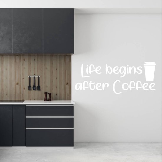 Muursticker Life Begins After Coffee - Gris foncé - 80 x 31 cm - Textes anglais Kitchen Companies - Muursticker4Sale