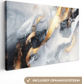 Canvas schilderij 150x100 cm - Wanddecoratie Abstract - Goud - Verf - Aesthetic - Art - Muurdecoratie woonkamer - Kamer decoratie modern - Abstracte schilderijen