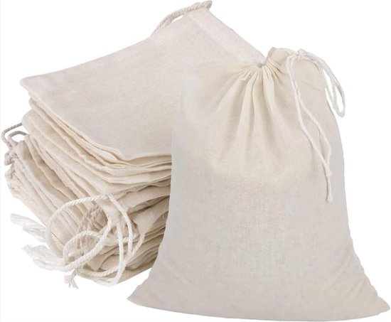 Pochette Tissu Avec Cordon Lot De 50 Sacs En Tissu à Peindre Avec Cordon De Serrage - 15 X 10 Cm - Petits Sacs Cadeaux En Coton - Pour Bricolage Ramadan, Calendrier