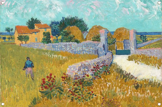 Boerderij in de Provence - Vincent van Gogh posters - Boerderij tuinposter - Tuinposters Architectuur - Tuinschilderij voor buiten - Tuin accessoires - Tuin decoratie tuinposter 90x60 cm