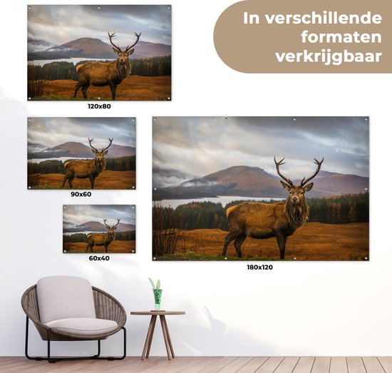 Décoration murale Cerf - Berg - Water - Paysage - Animaux - Arbres - 180x120 cm - Poster jardin - Toile jardin - Poster extérieur