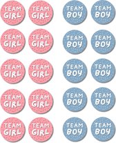 20 x Sluitsticker Team Boy/Girl | 40 mm | Gender reveal| Roze-Wit | Blauw-Wit | Jongen | Meisje | Sticker Babyshower | Zwangerschap | Luxe Sluitzegel