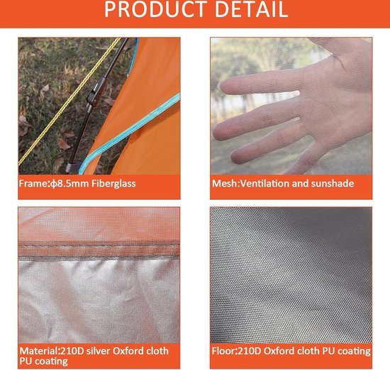 Tent - Pop-Up Tent voor 2-3 Personen - Waterdichte en Winddichte Kampeertent met Muggengaas en Draagtas - Ideaal voor Festivals, Camping en Outdoor - Snel en Automatisch Opzetten van Merkloos — afbeelding 3