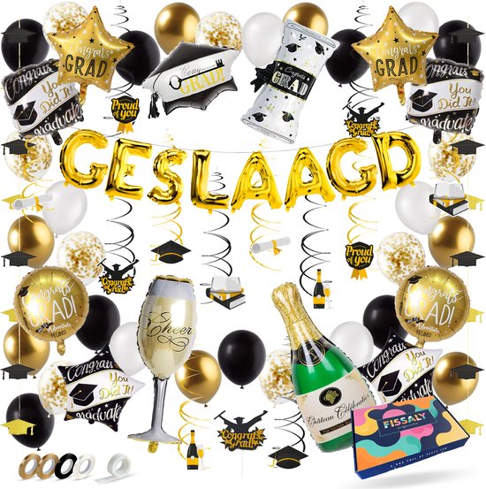 Fissaly Geslaagd Versiering Feestpakket – Afgestudeerd Slingers & Ballonnen – Decoratie Graduation