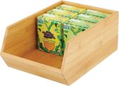 Diepe stapelbare opbergbox van bamboe - veelzijdige houten kist voor keukenkasten en planken - aanrecht organizer - houtkleurig - duurzaam