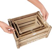 Set van 3 Houten Opslag Kratten met Handvatten – Rustiek Small Medium & Large Maten Decoratieve Houten Krat – Hart Lieve Huis Mand Display Doos Wooden crates