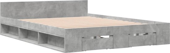vidaXL - Bedframe - met - lades - bewerkt - hout - betongrijs - 160x200 - cm