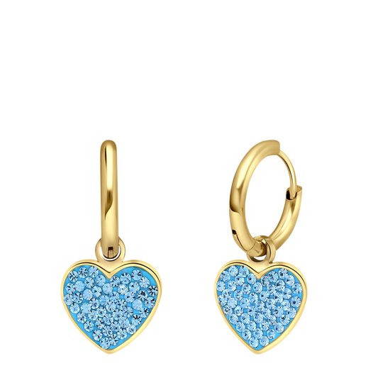 Lucardi Boucles d'oreilles femme en acier plaqué or coeur avec cristal aqua - Boucles d'oreilles - Acier - Doré